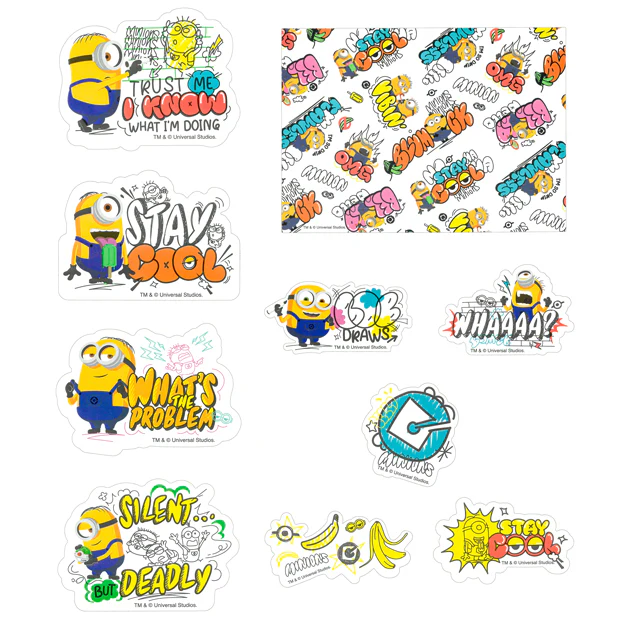 【訂貨】USJ Minions 貼紙套裝 Sticker Set 10pcs（Bob Draws）