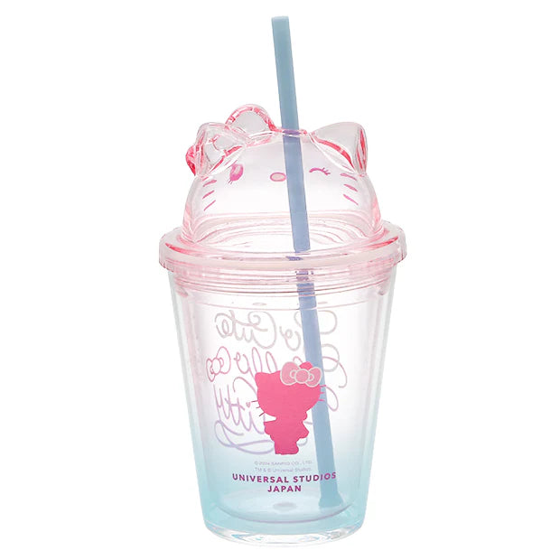 USJ Hello Kitty 塑膠飲品杯 冷飲杯 連飲管