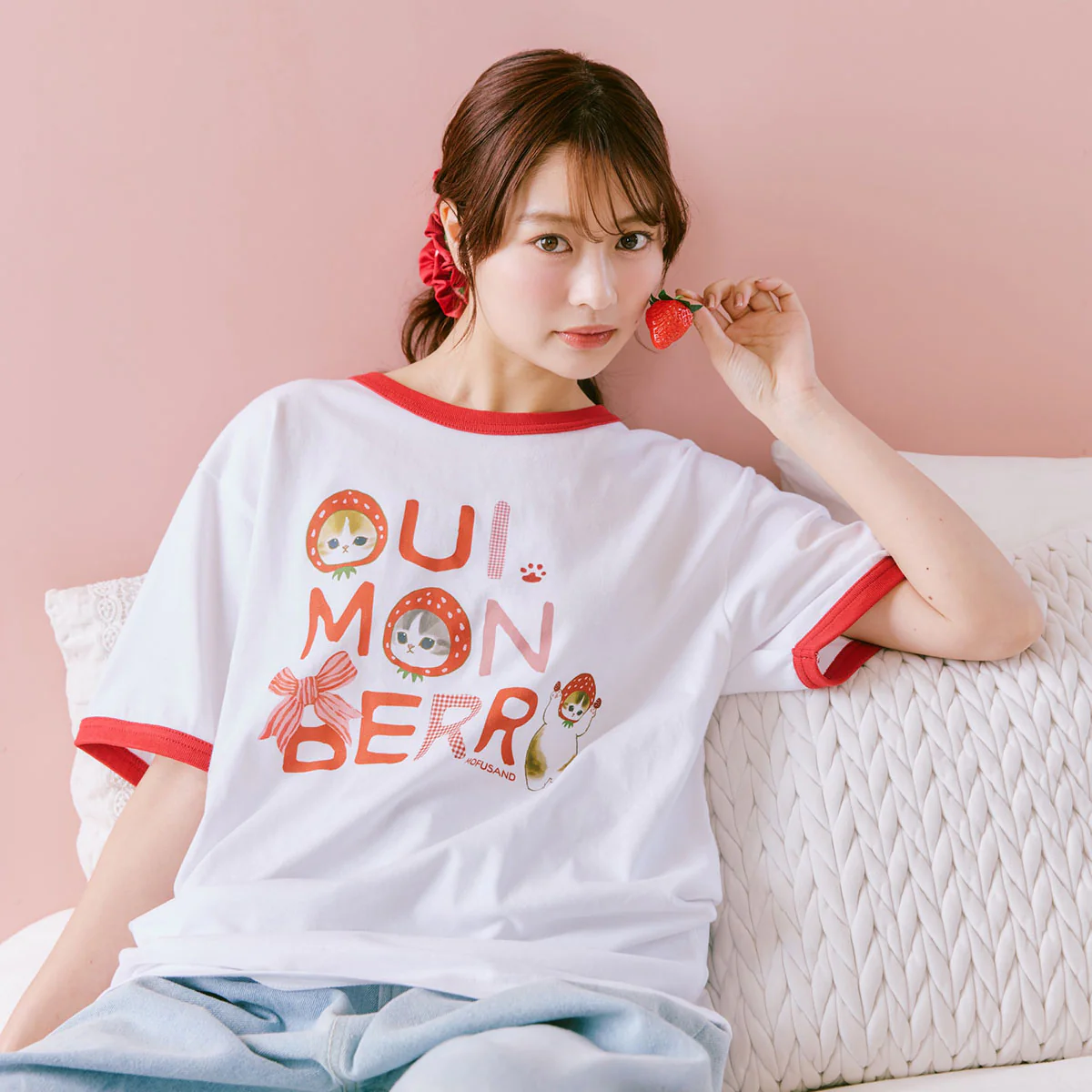 【訂貨】Mofusand MERCI STRAWBERRY 草莓系列 Tshirt (白)
