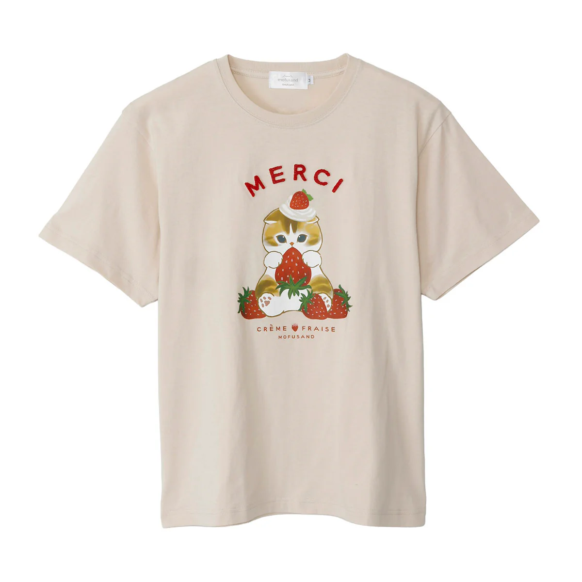 【訂貨】Mofusand MERCI STRAWBERRY 草莓系列 Tshirt (杏色)
