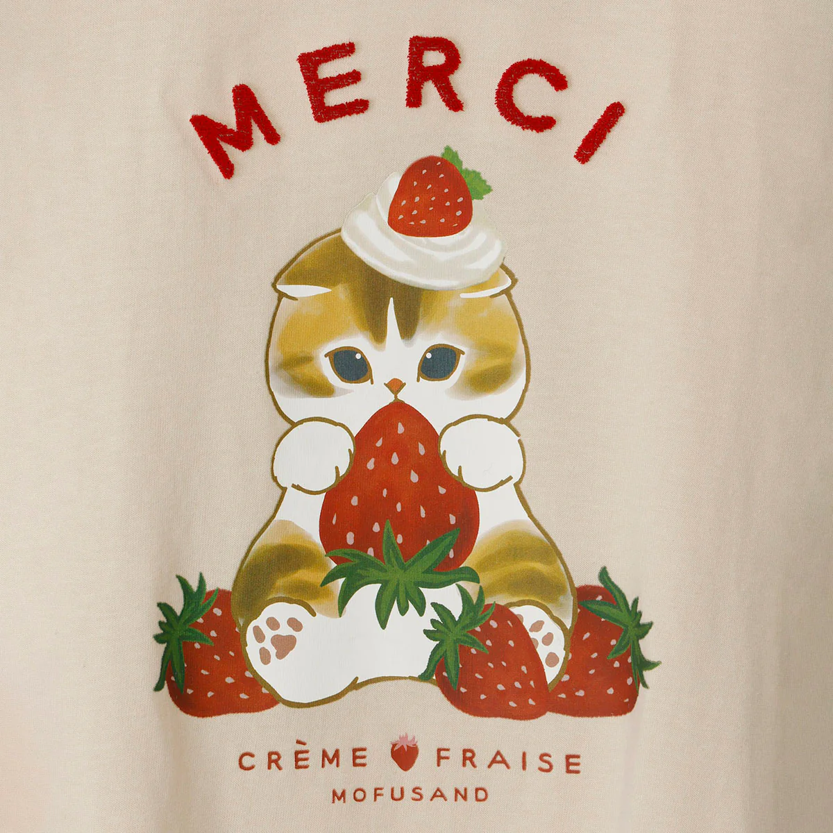 【訂貨】Mofusand MERCI STRAWBERRY 草莓系列 Tshirt (杏色)