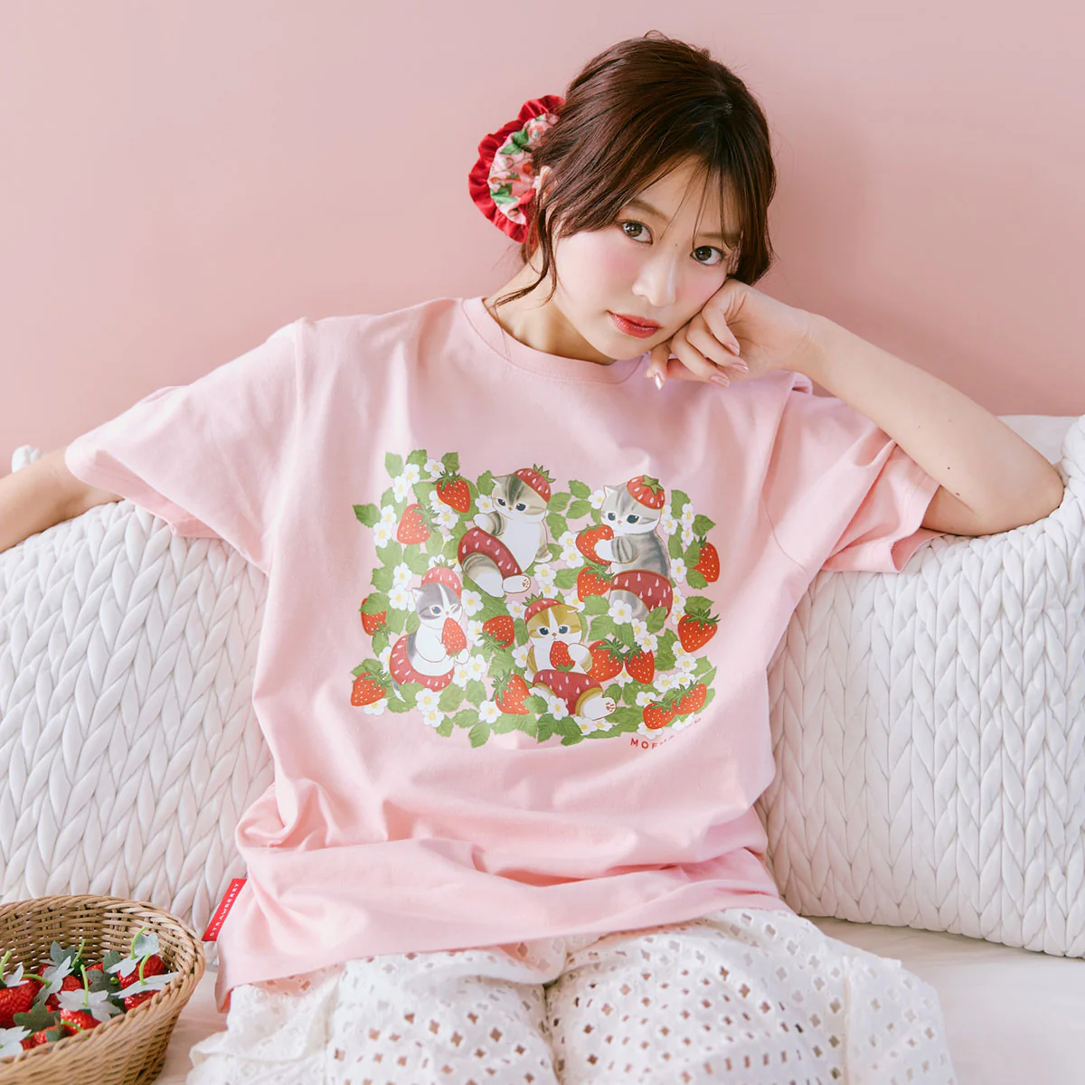【訂貨】Mofusand MERCI STRAWBERRY 草莓系列 Tshirt (粉紅)