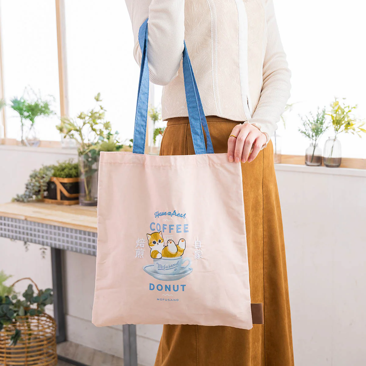 【訂貨】Mofusand COFFEE AND DONUTS Flat Tote Bag 手提袋（粉紅）