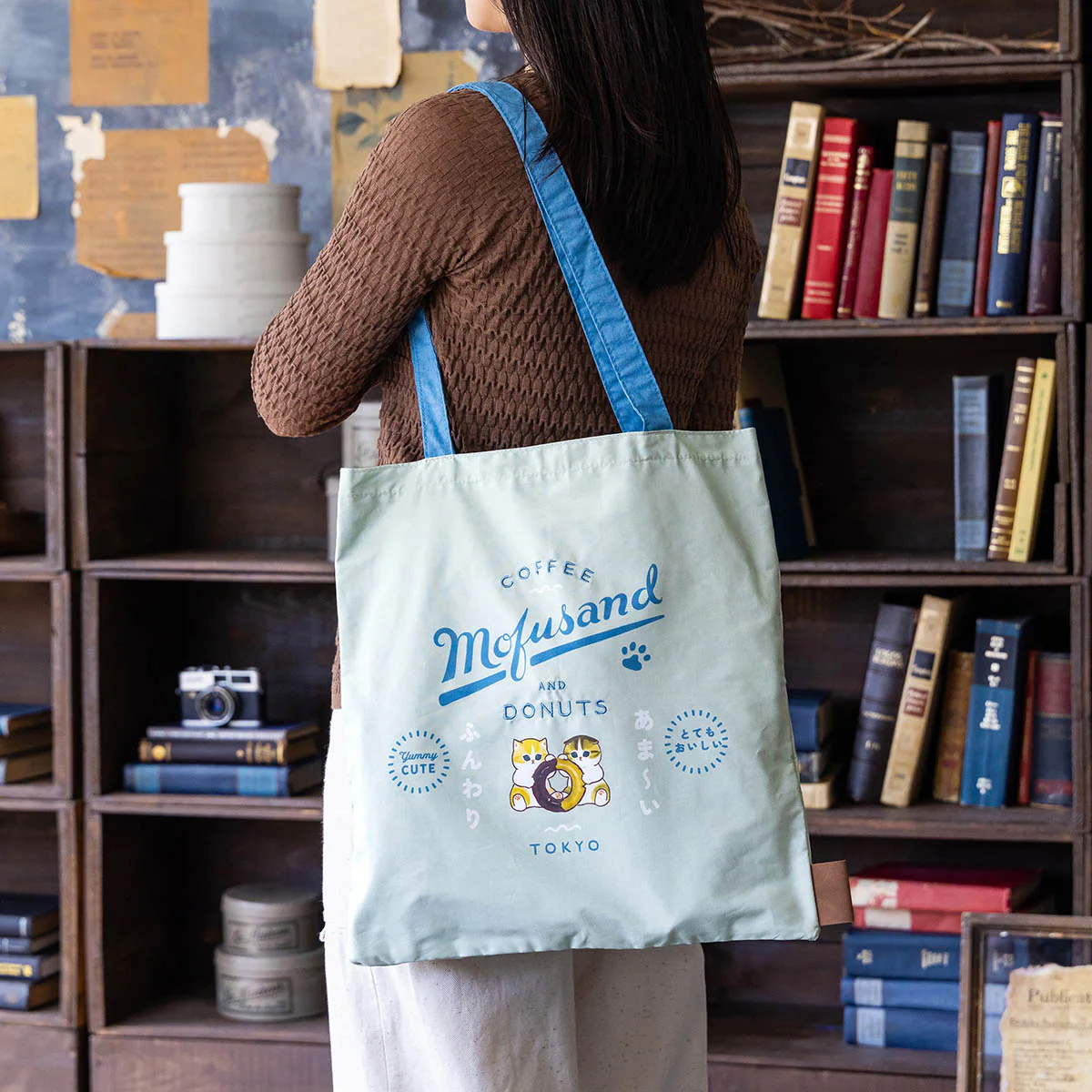 【訂貨】Mofusand COFFEE AND DONUTS Flat Tote Bag 手提袋（藍）