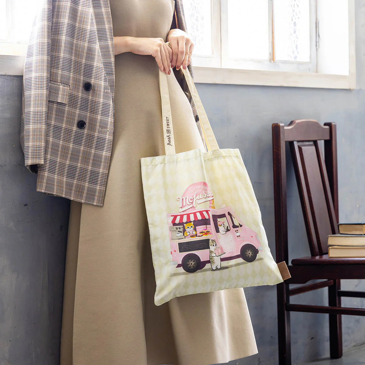 【訂貨】Mofusand COFFEE AND DONUTS Flat Tote Bag 手提袋（米）