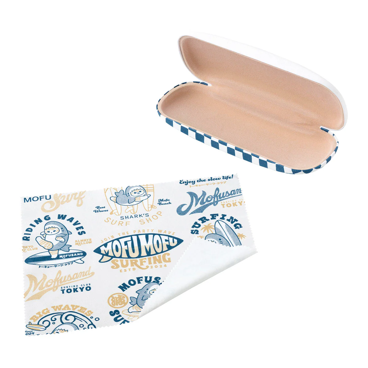 【訂貨】Mofusand BOARD SHARK! 鯊魚貓 眼鏡盒連抹布