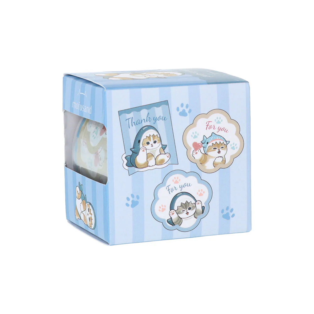 【訂貨】Mofusand 卷裝式貼紙（藍-Label）120枚