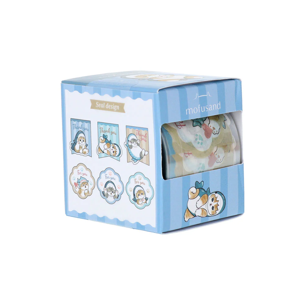 【訂貨】Mofusand 卷裝式貼紙（藍-Label）120枚