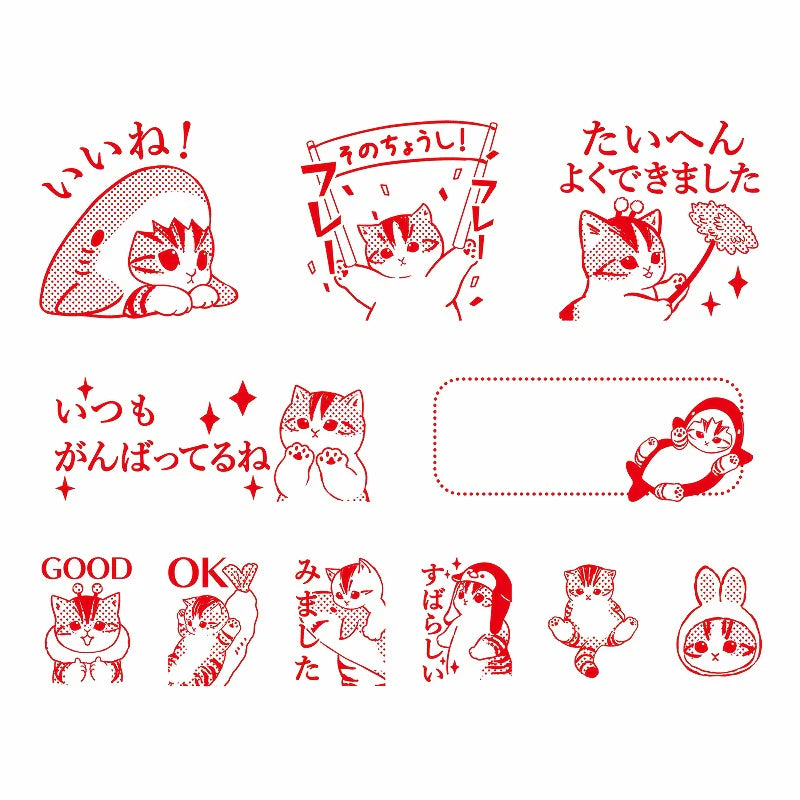 Mofusand 鯊魚貓 橡皮印章套裝 （連木箱）