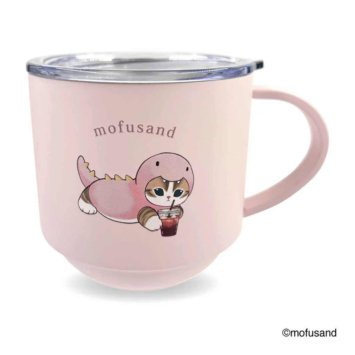 【訂貨】Mofusand 鯊魚貓 不鏽鋼 有蓋馬克杯 - 恐龍貓