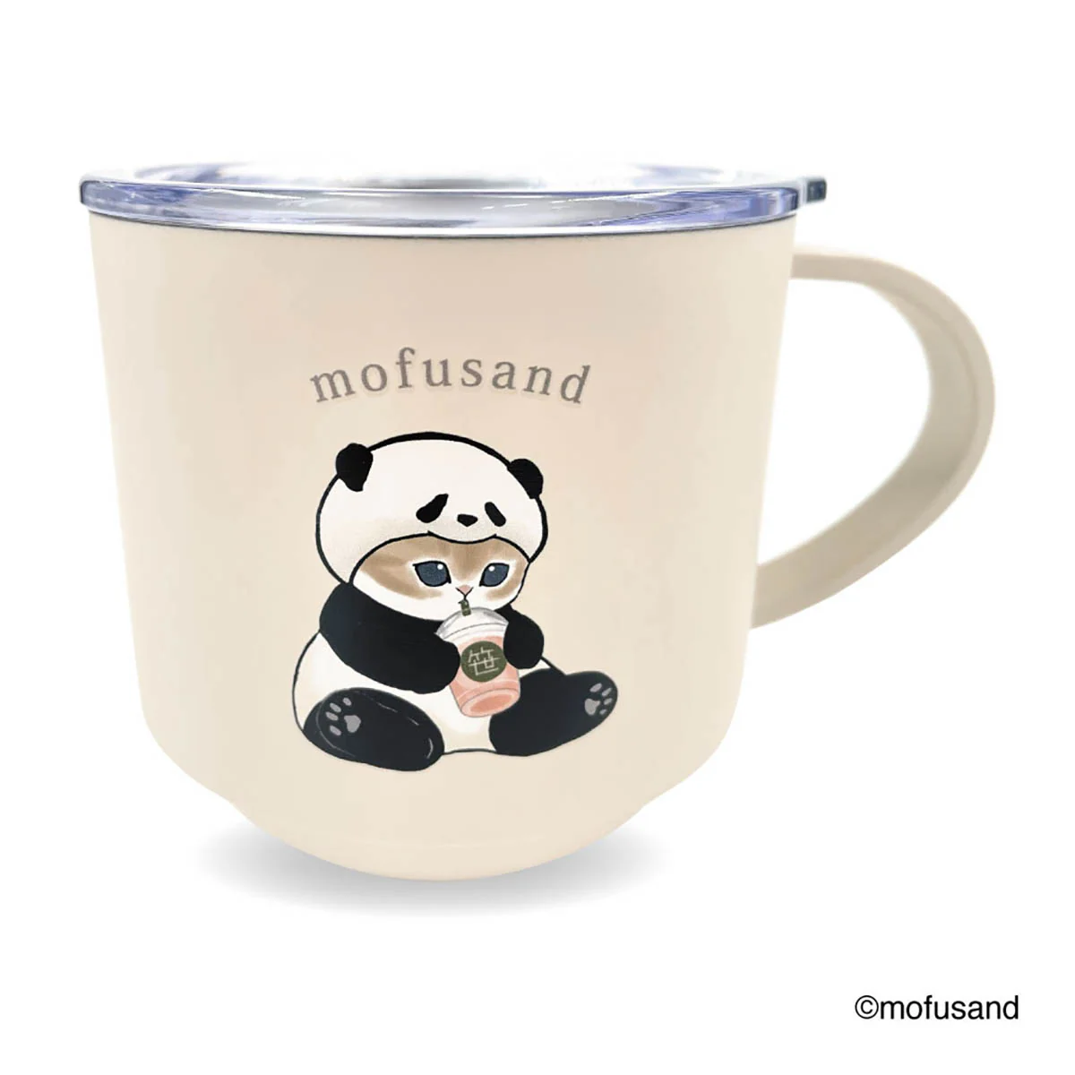【訂貨】Mofusand 鯊魚貓 不鏽鋼 有蓋馬克杯 - 熊貓