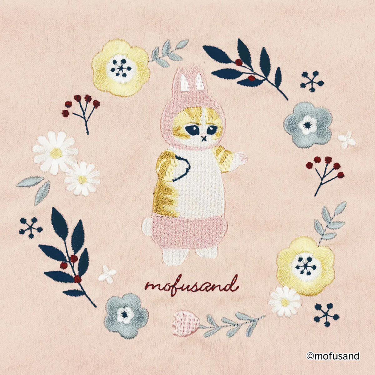 【訂貨】Mofusand Botanical - 刺繡方形手提袋（粉色·兔貓）