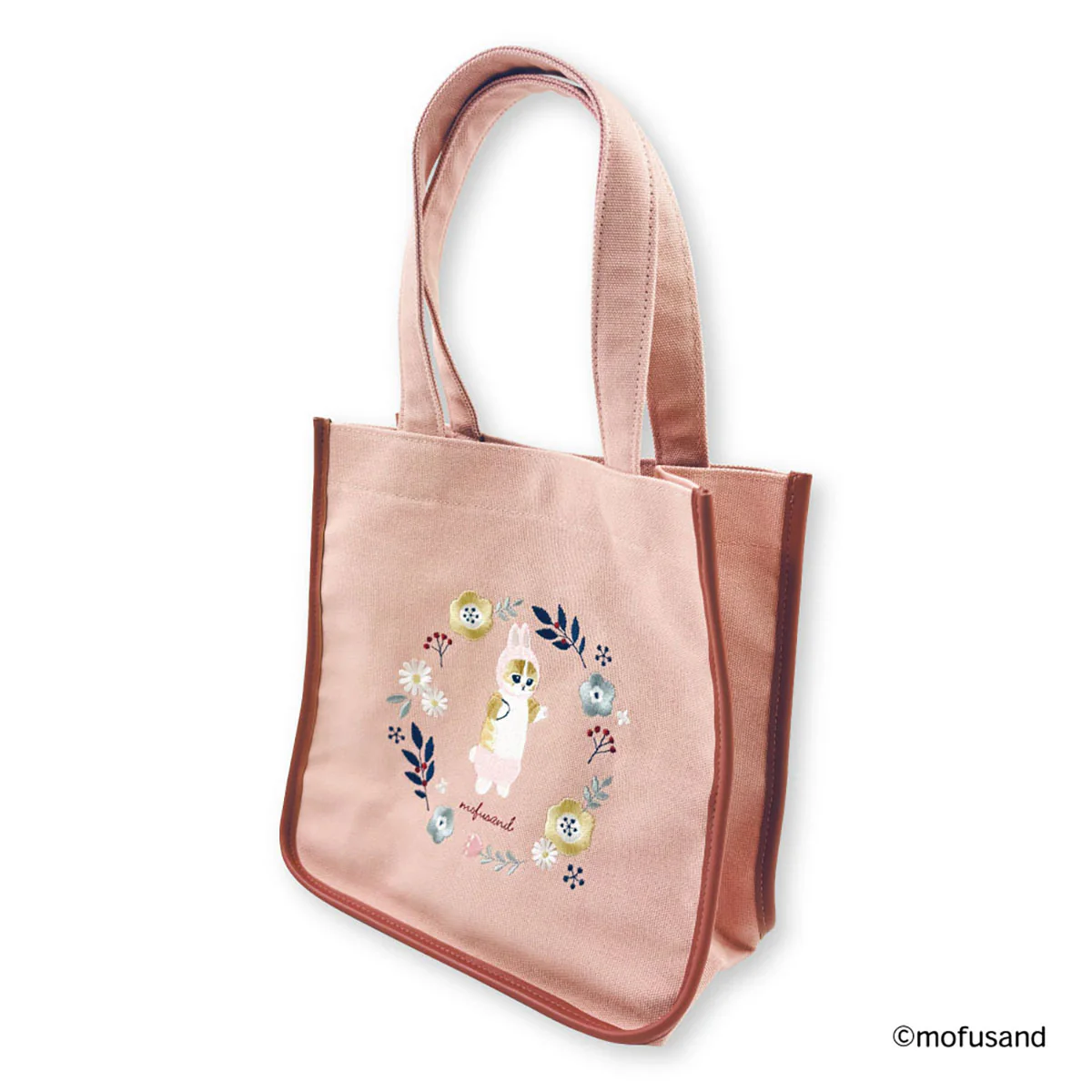 【訂貨】Mofusand Botanical - 刺繡方形手提袋（粉色·兔貓）