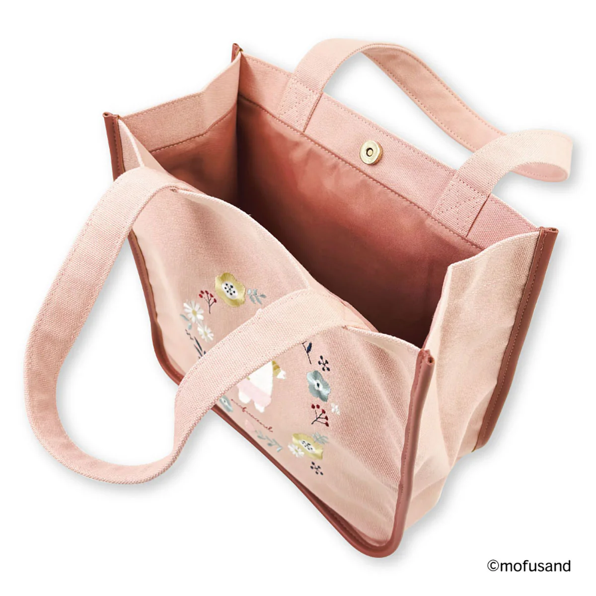【訂貨】Mofusand Botanical - 刺繡方形手提袋（粉色·兔貓）
