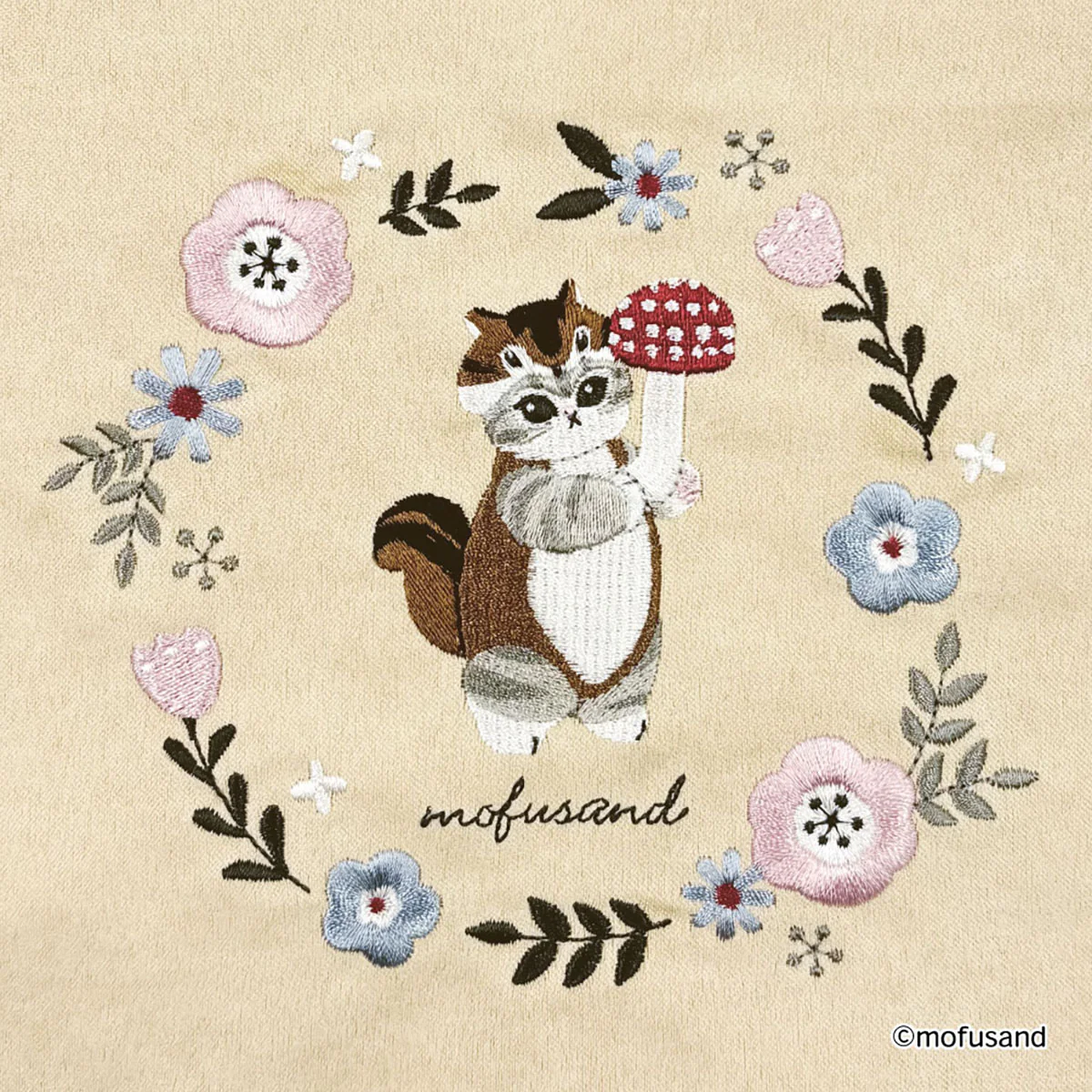 【訂貨】Mofusand Botanical - 刺繡方形手提袋（米色·松鼠貓）