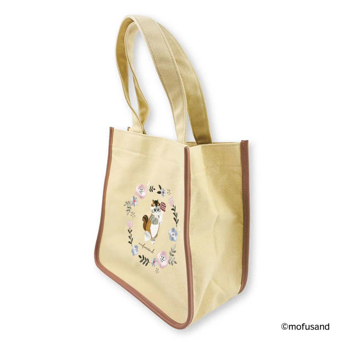 【訂貨】Mofusand Botanical - 刺繡方形手提袋（米色·松鼠貓）