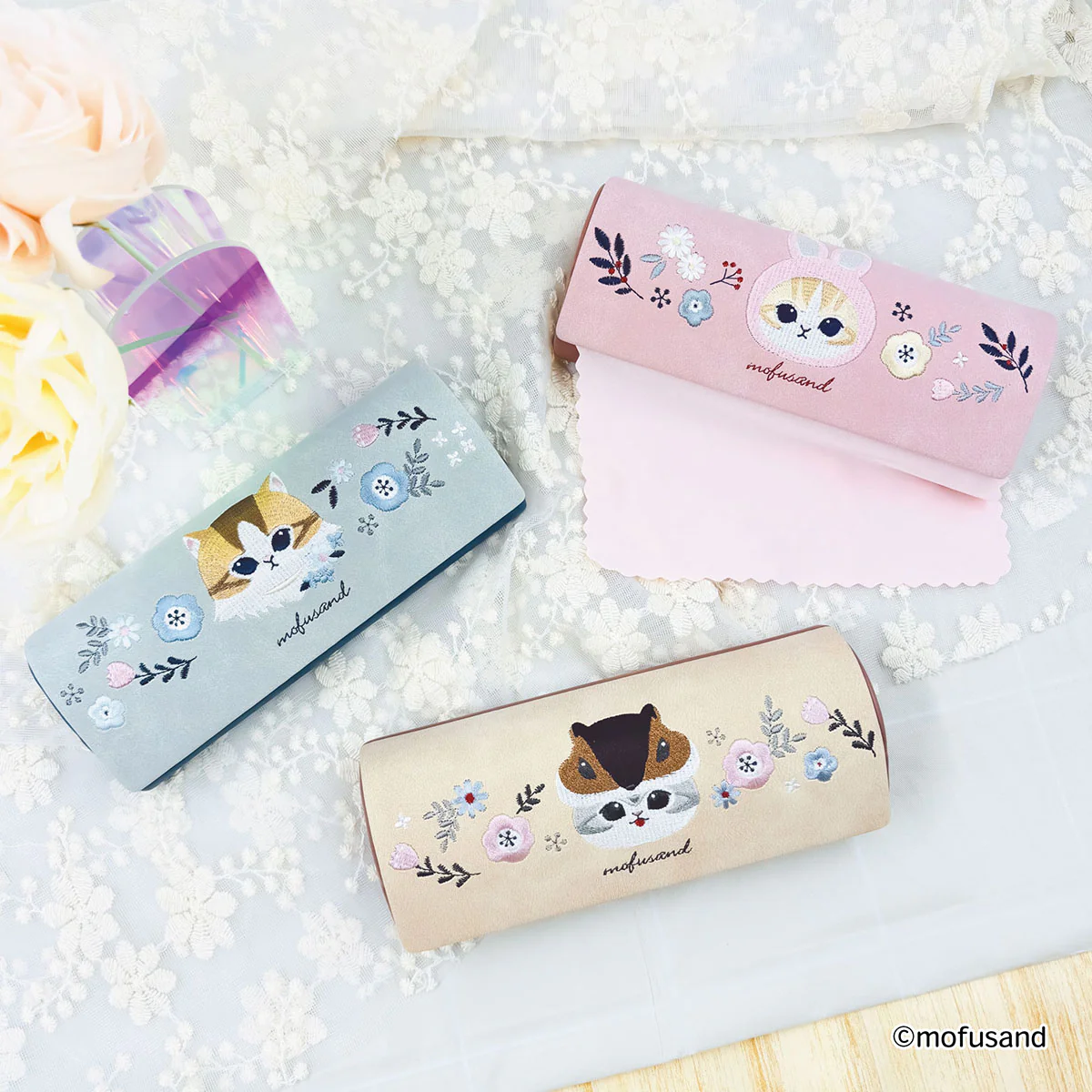 【訂貨】Mofusand 刺繡眼鏡盒連抹布（Botanical）