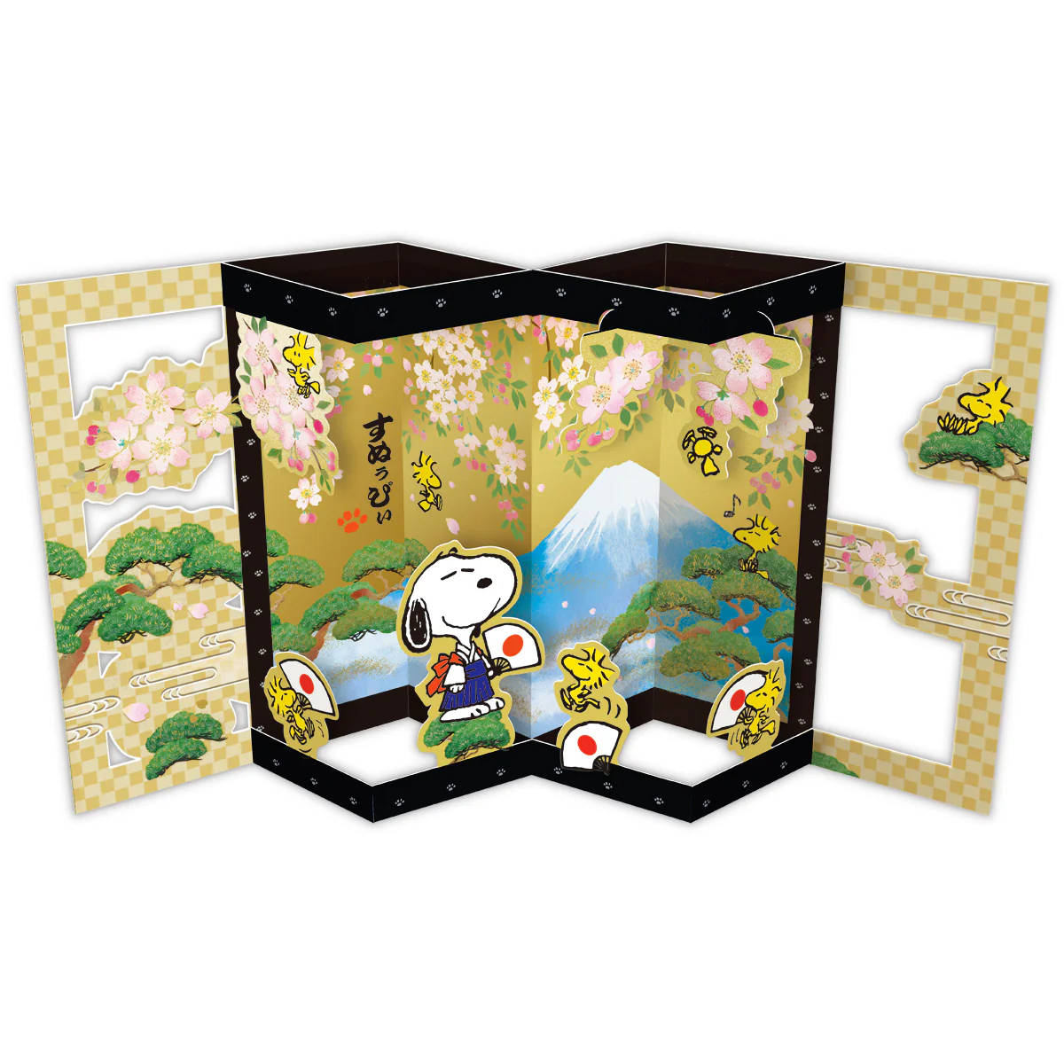 【訂貨】Snoopy & Woodstock Hello Nippon 金屏風 富士山 櫻花 立體生日卡