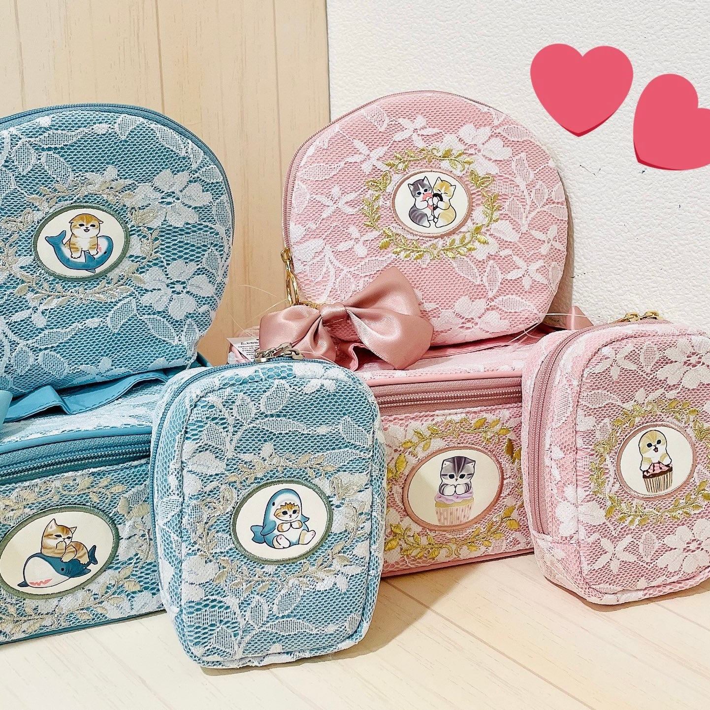 Mofusand 刺繡蕾絲系列 - 貝殼型化妝袋 / 長方形小包掛飾