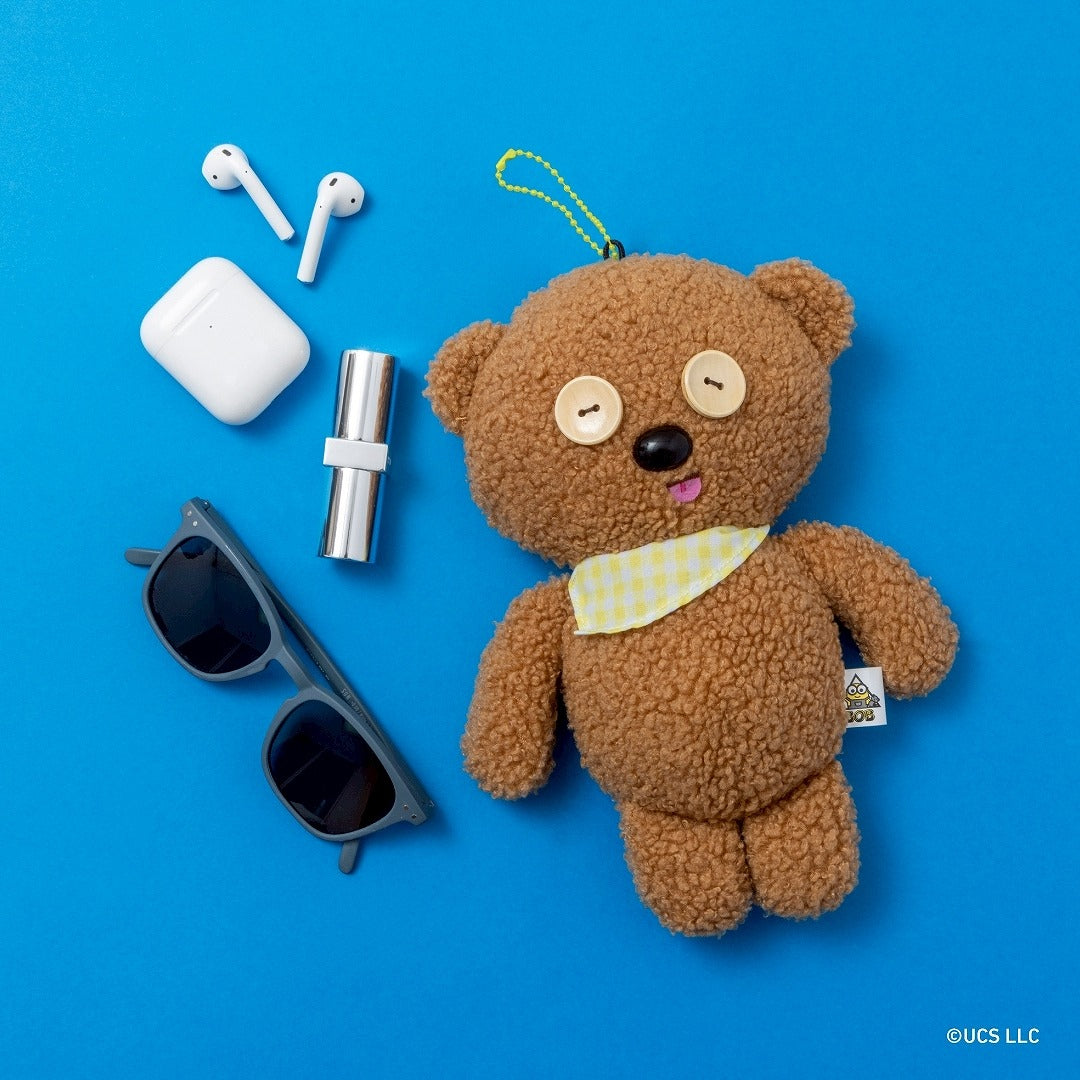 Minions Tim熊 小物袋 拉鍊袋 公仔掛飾（黃色格仔圍巾）