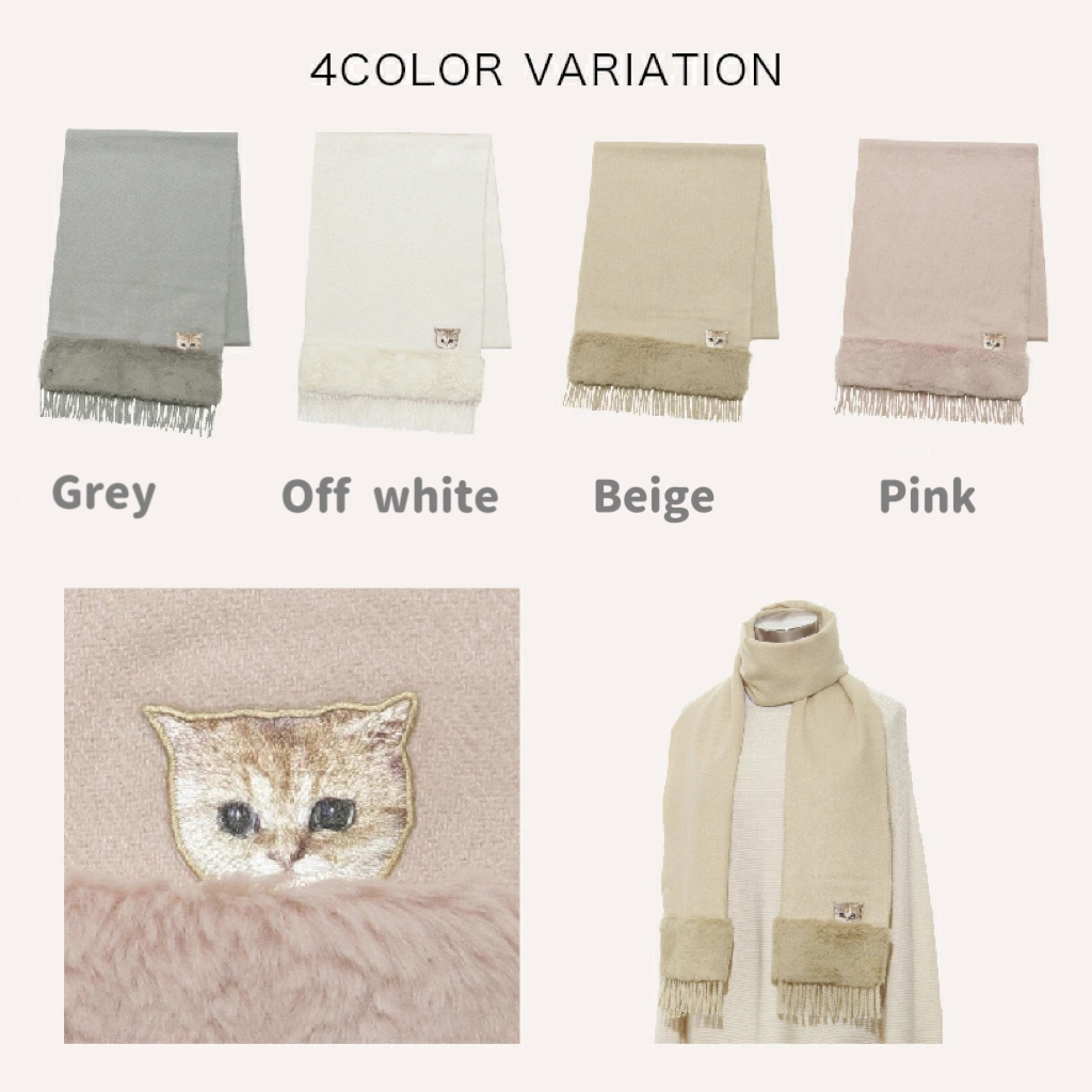 【訂貨】PAUL & JOE ACCESSOIRES 刺繡圖案 貓咪 花朵 保暖圍巾 頸巾