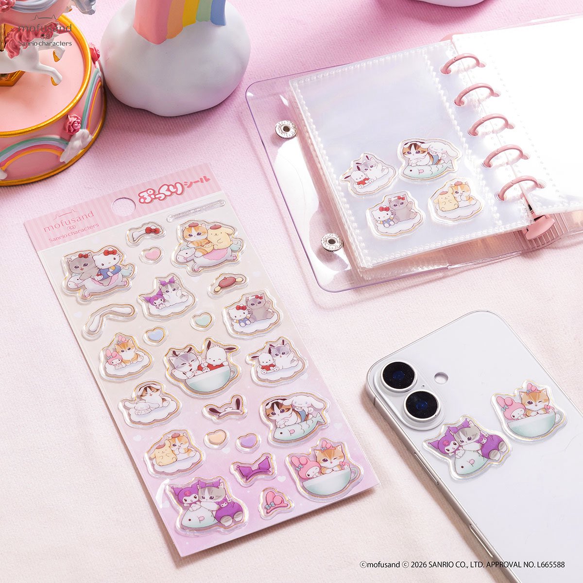 【訂貨】Mofusand x Sanrio 聯乘系列 第三彈 - 文具 貼紙（粉紅）