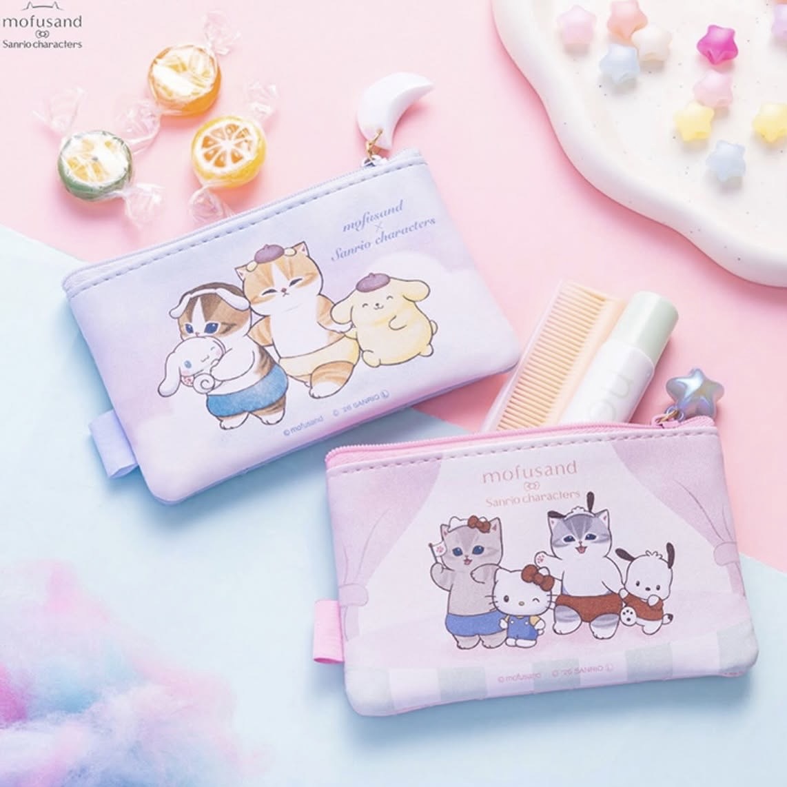 【預訂｜5月】Mofusand x Sanrio 聯乘系列 第三彈 - 小收納包 2pcs set