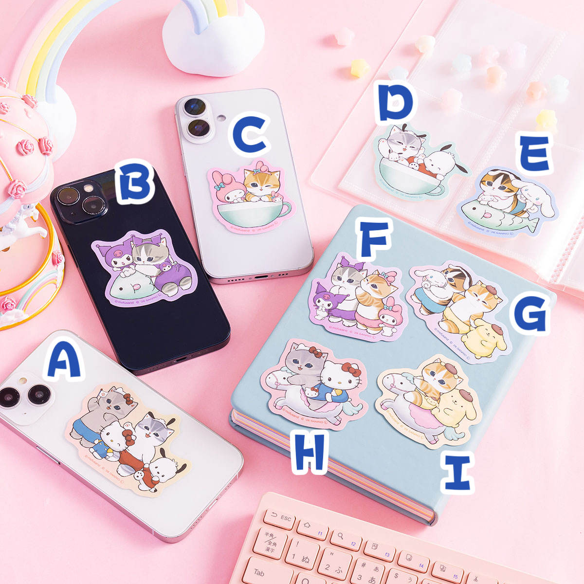 【預訂｜5月】Mofusand x Sanrio 聯乘系列 第三彈 - 手機貼紙