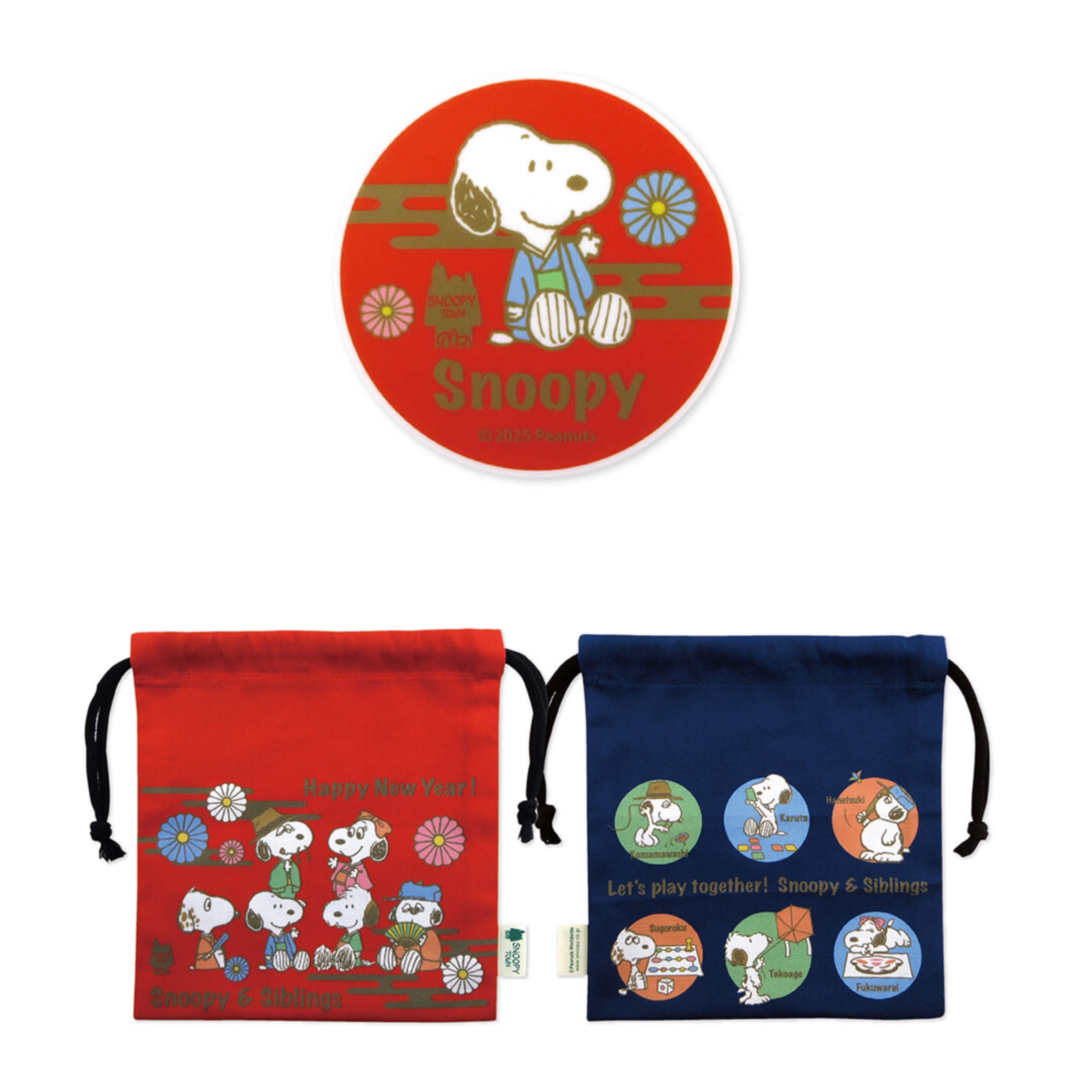 【訂貨】Snoopy Town 兄弟新年系列「Happy New Year」- 索繩袋 / 磁鐵小夾