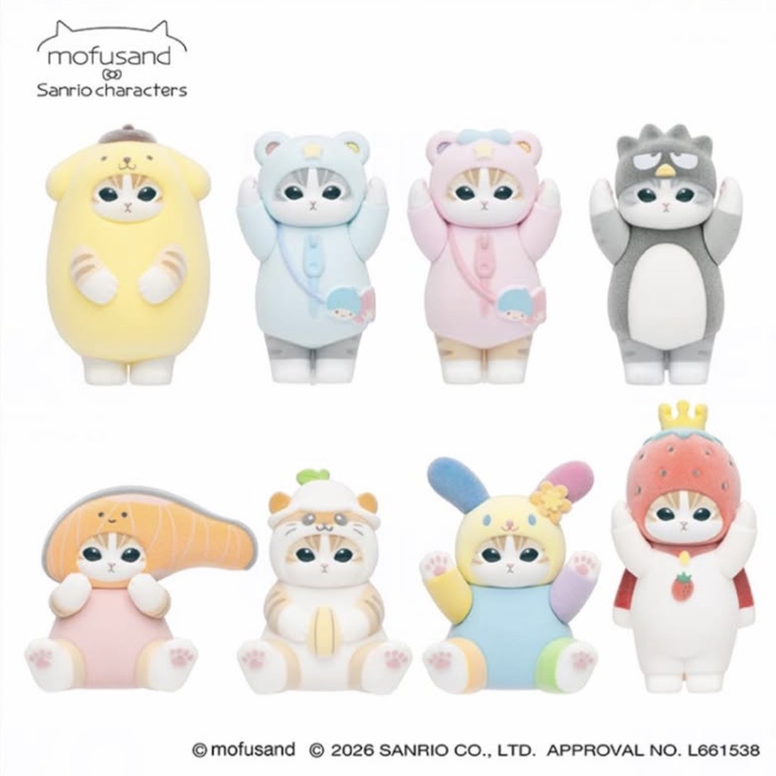 【預訂｜5月】Mofusand x Sanrio 聯乘系列 第三彈 - Flocked Figure Collection vol 3 毛茸公仔盲盒（隨機抽)