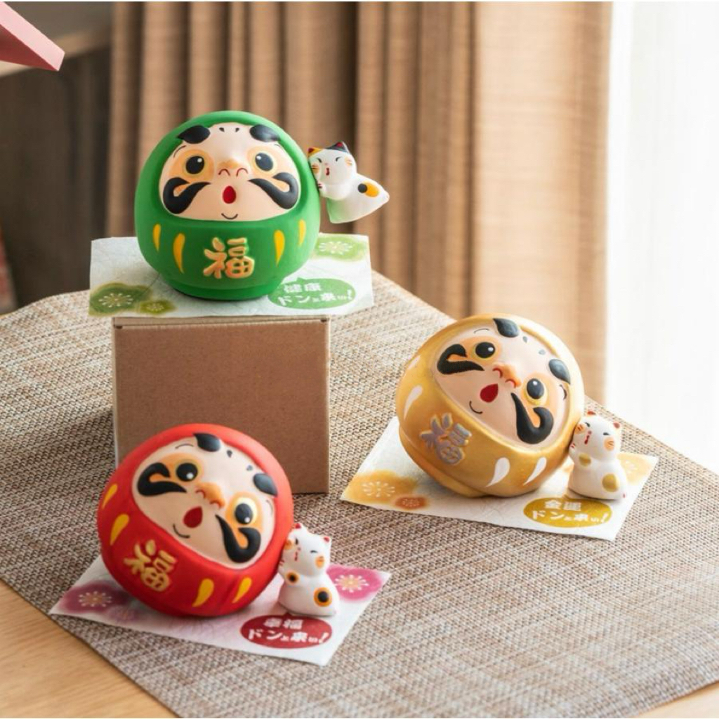 【訂貨】日本 新年 緣起物 開運擺設 達摩與貓 存錢筒 錢箱 錢罌