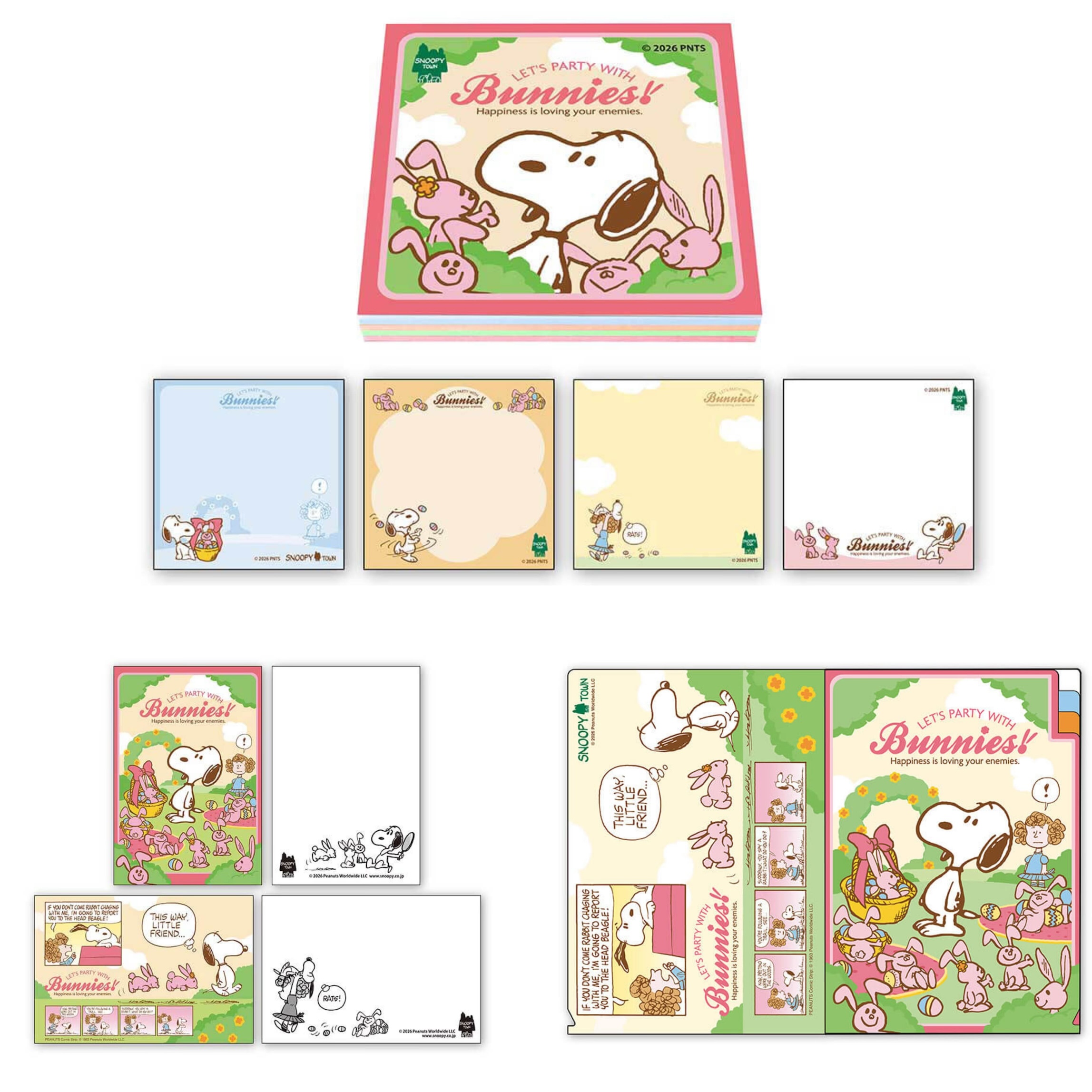 【預訂】Snoopy Town Easter 2026「LET’S PARTY WITH Bunnies!」復活節系列 - 明信片 / A5 File /  Memo Block