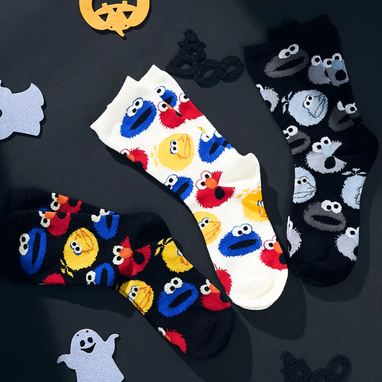 【訂貨】Sesame Street Market BOO! FRIENDS - 成人襪 Face Art Socks