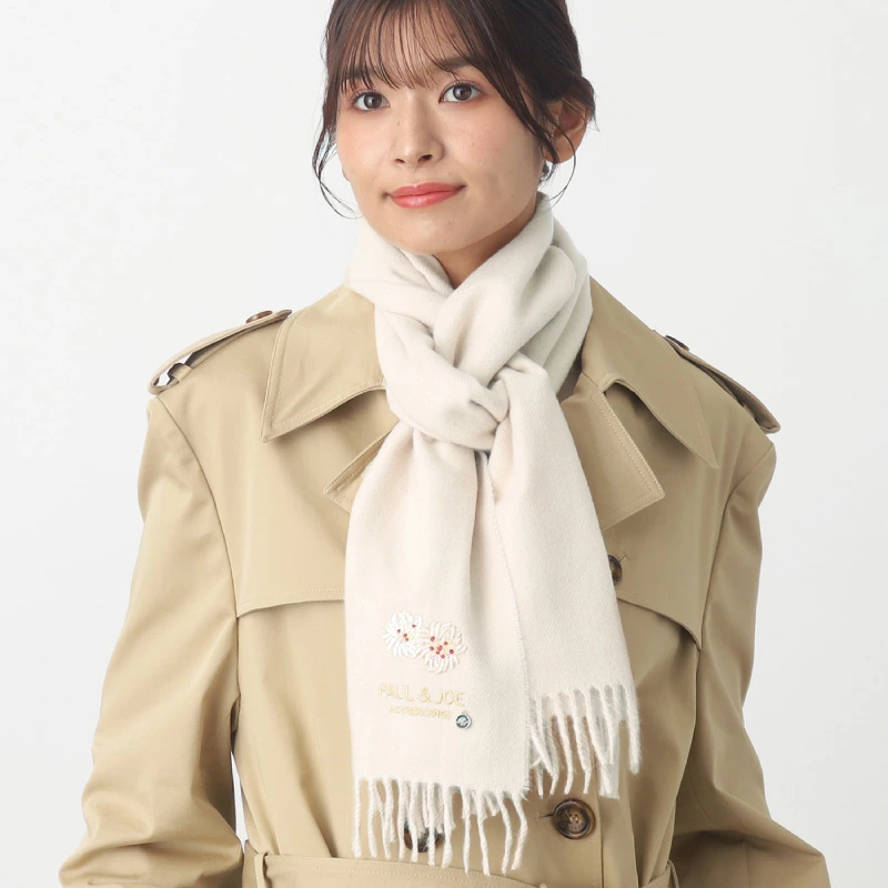 【訂貨】PAUL & JOE ACCESSOIRES 刺繡圖案 貓咪 花朵 保暖圍巾 頸巾