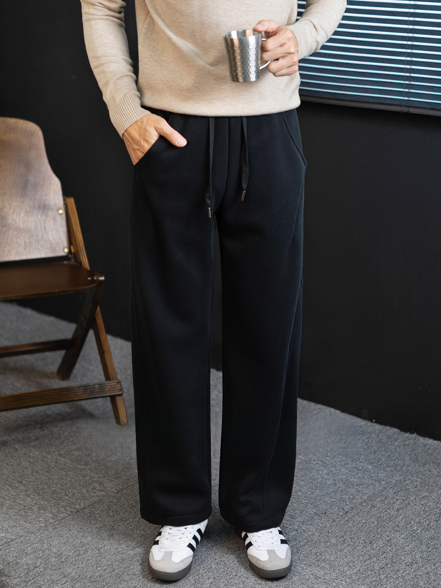 【暖御鬆弛感】高檔羊毛蠶絲加厚短絨彎刀褲男通勤保暖休閒長褲子