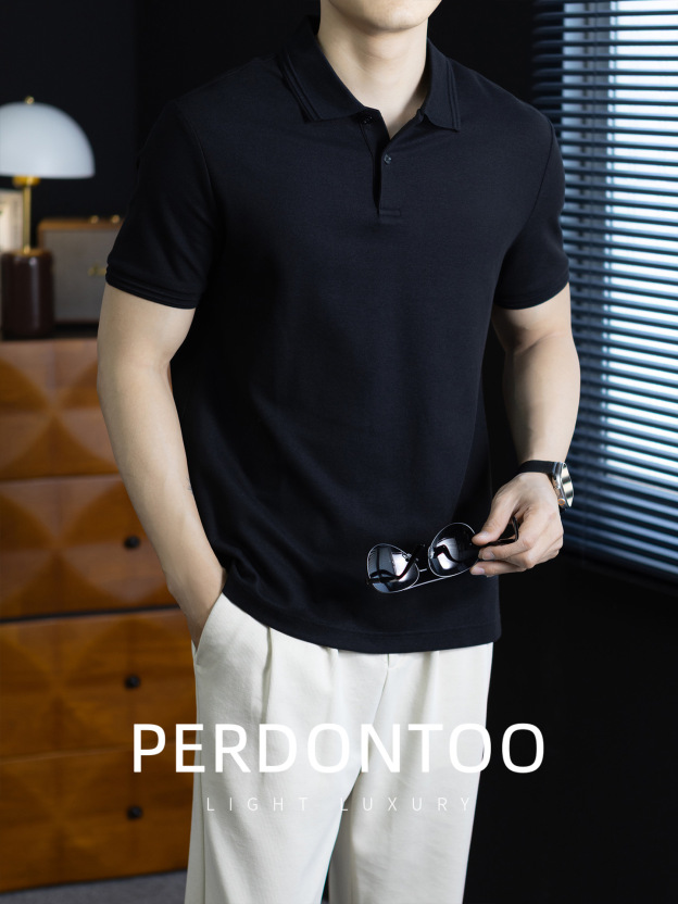 臻選5A抗菌冰氧珠地polo衫男士短袖輕商務扁機領挺括舒適通勤上衣