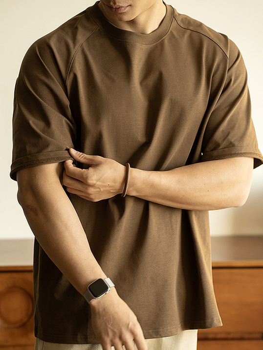 美式300G重磅7A抑菌防曬插肩袖廓形寬鬆T恤男士2025春夏運動短袖