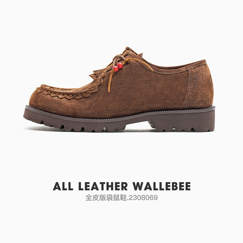 MRA袋鼠鞋男2023新款印第安日系工裝郵差鞋美拉德復古休閒小皮鞋-Retro's Wear