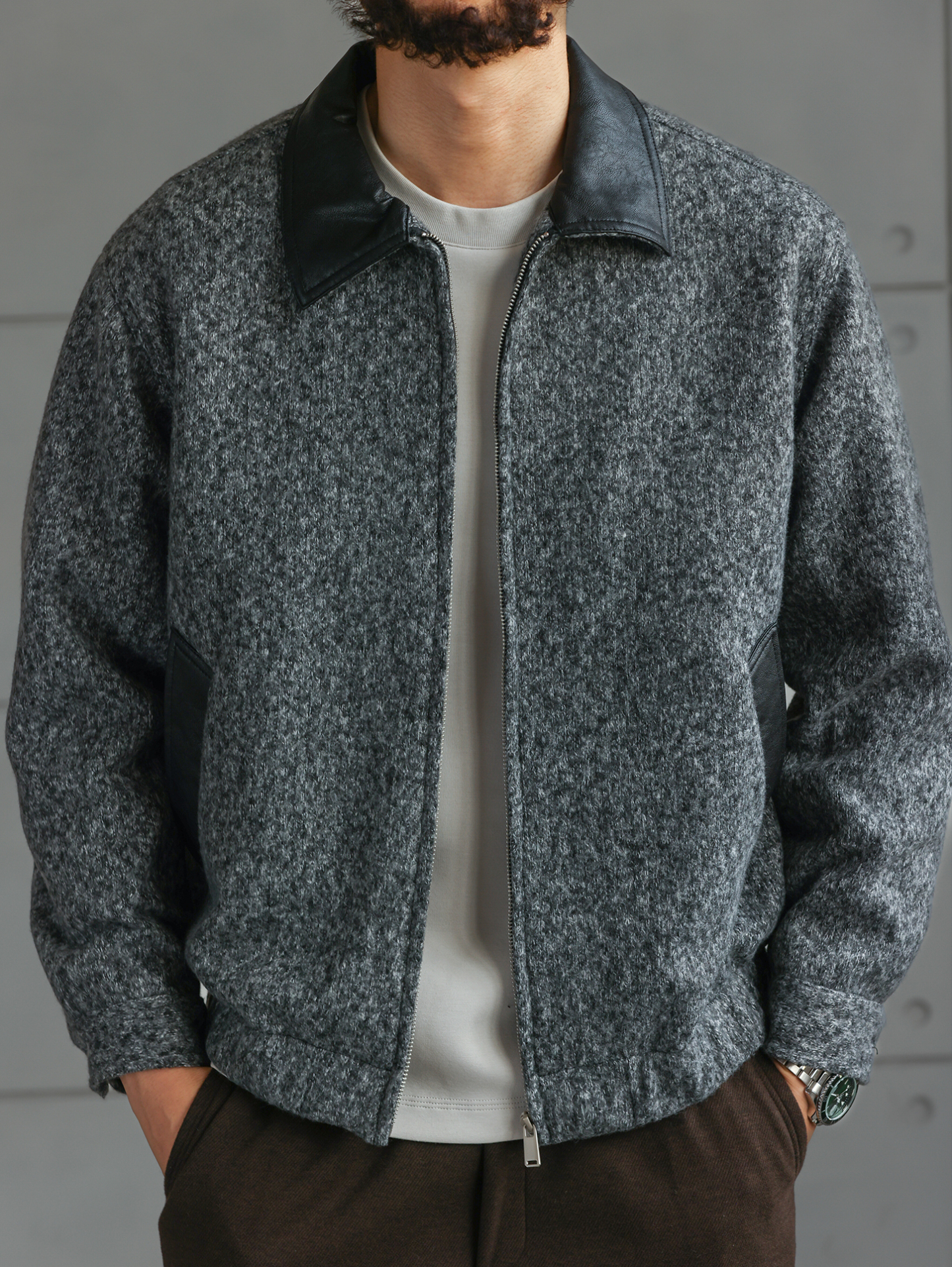 【绅士型格】冬季新款针织毛呢短款夹克男士休闲通勤外套