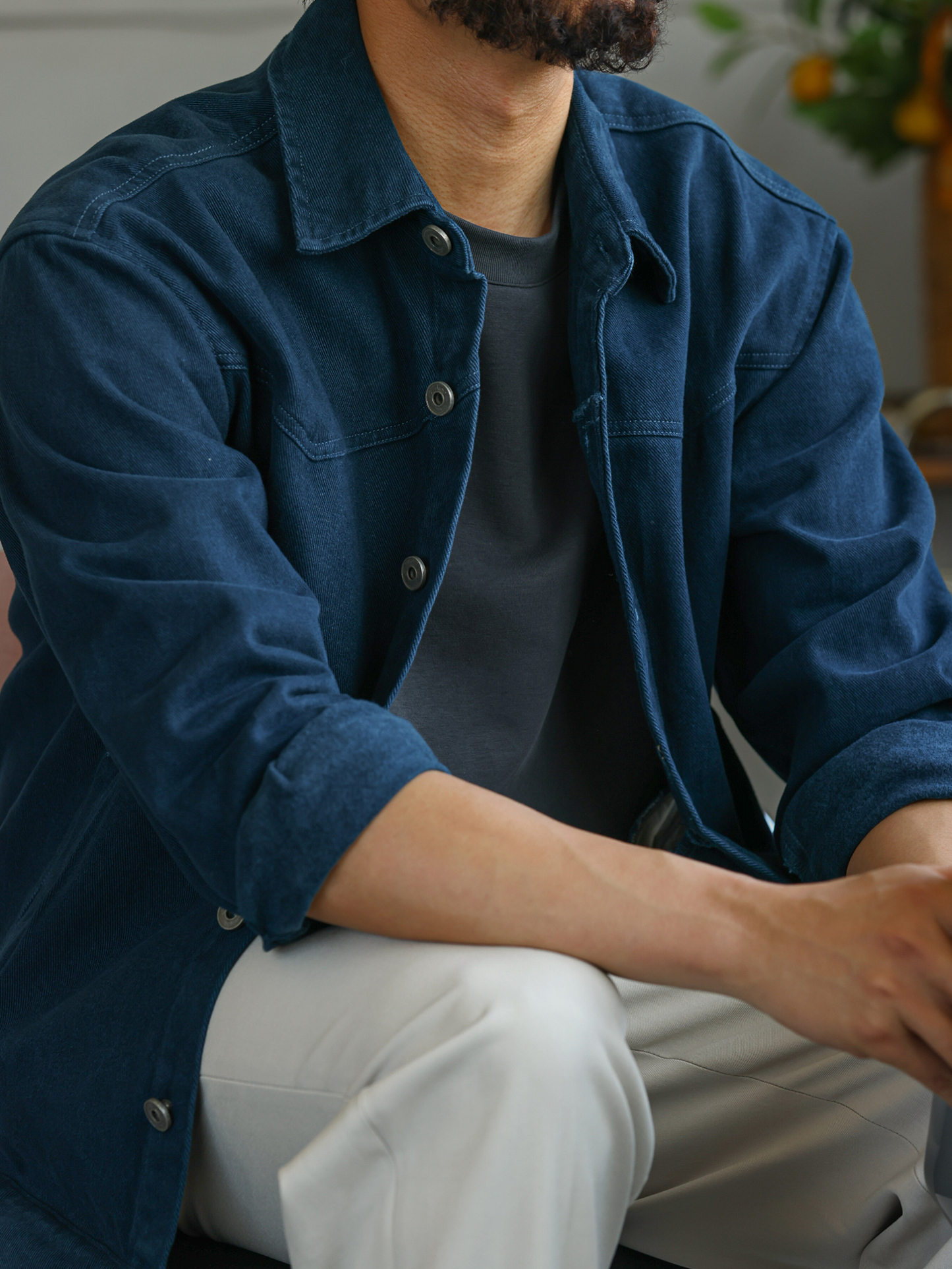 【多瑙河畔】法工藍水洗棉夾克男士秋季復古工裝外套上衣