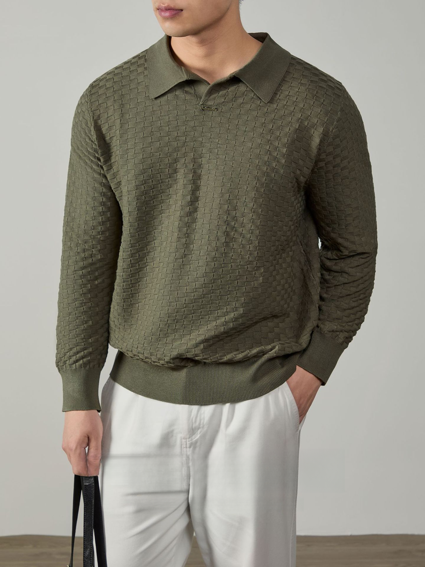 【雅痞紳士風】海鷗領提花肌理保暖針織衫冬季時尚商務休閒毛衣男