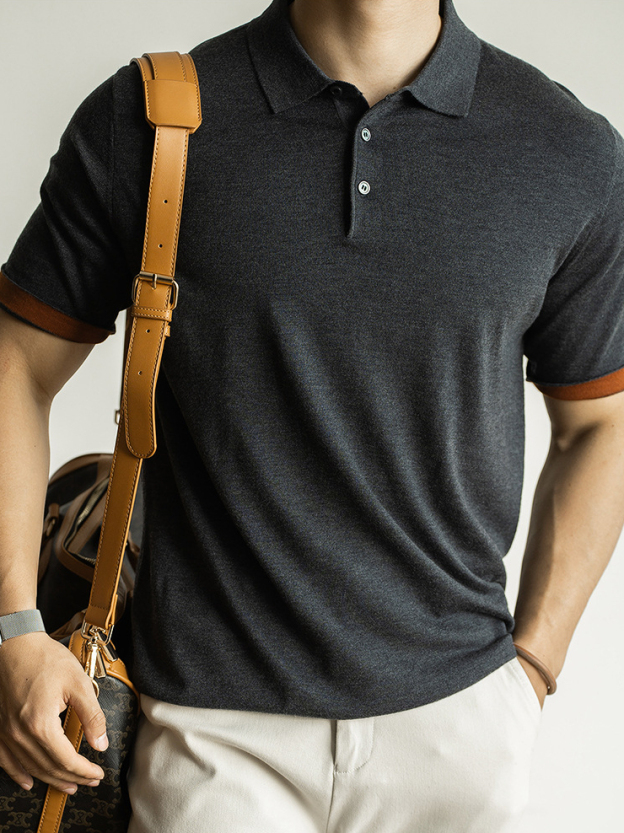 可機洗綿羊毛混紡涼感短袖Polo衫男士新款2026春季撞色袖針織POLO