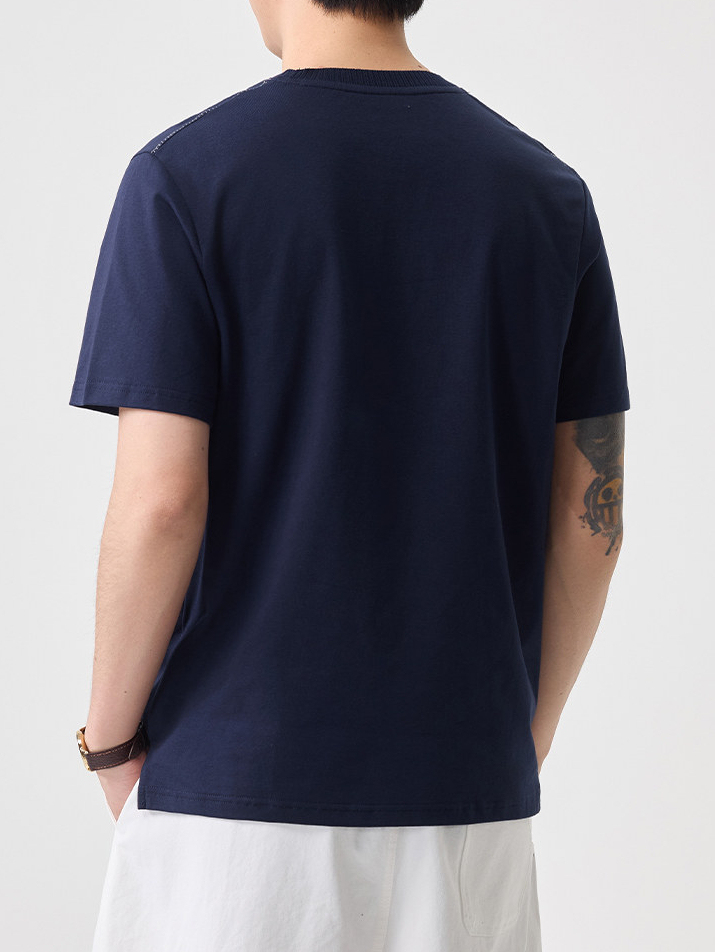 2026春夏新款純色圓領涼感簡約男短袖刺繡日系T恤百搭簡約風套頭