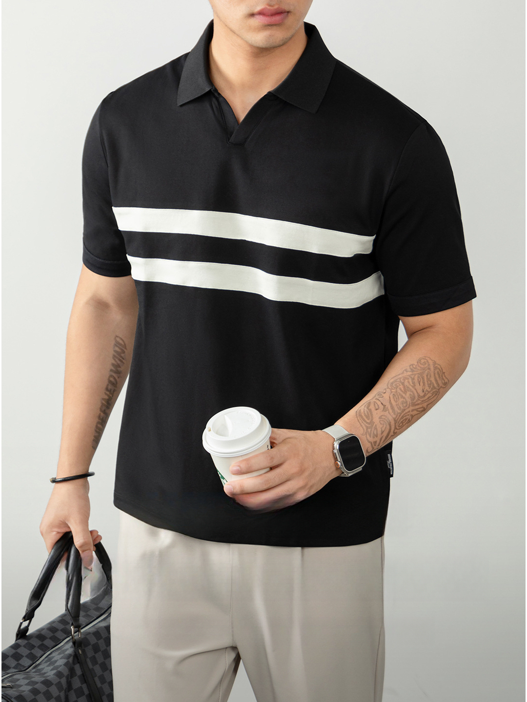 【涼感速幹】冰氧棉海鷗領POLO衫男士短袖高端條紋T恤商務休閒夏