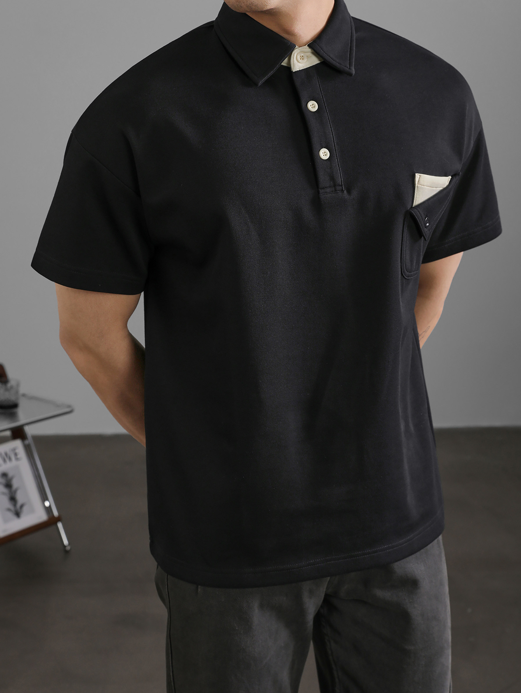 復古風休閒短袖保羅POLO衫男士復古水洗T恤夏日通勤有領上衣