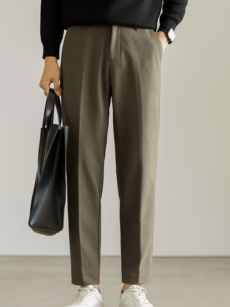 秋冬毛呢青年西褲商務輕熟休閒彈力直筒垂感九分褲高級感