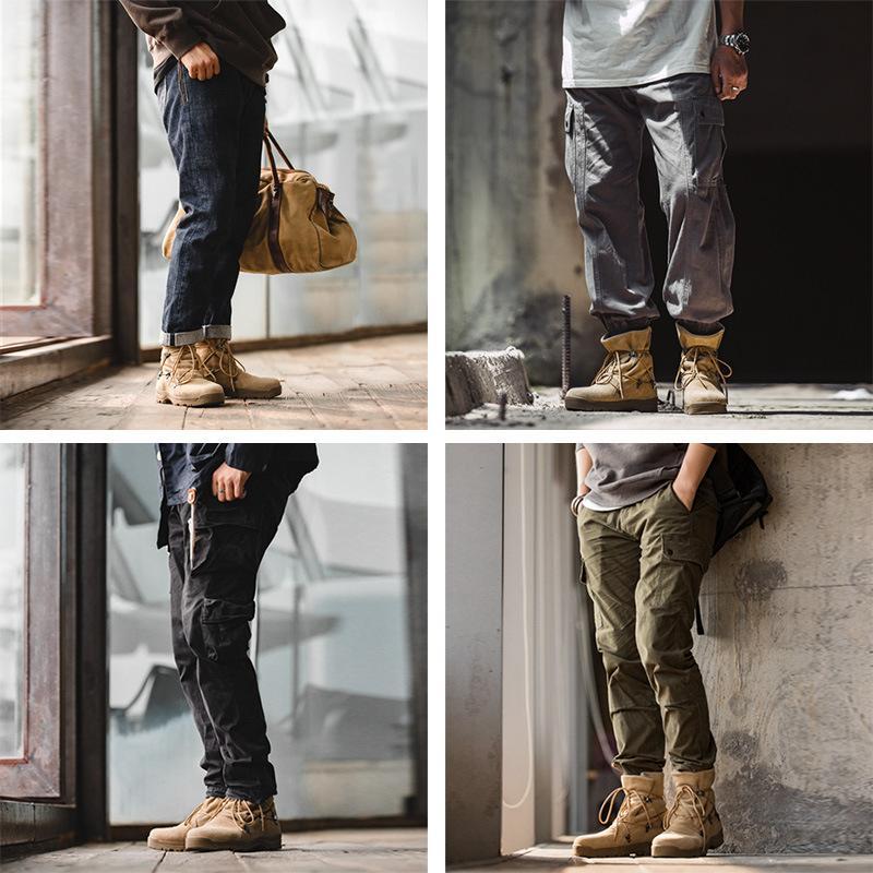 工裝靴男鞋秋季新款美式休閑高幫沙漠靴子棕色戶外高幫登山靴-Retro's Wear