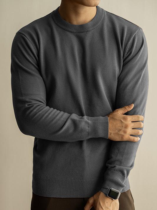 天絲羊毛純色針織衫秋冬新款圓領長袖毛衣男保暖內搭打底衫