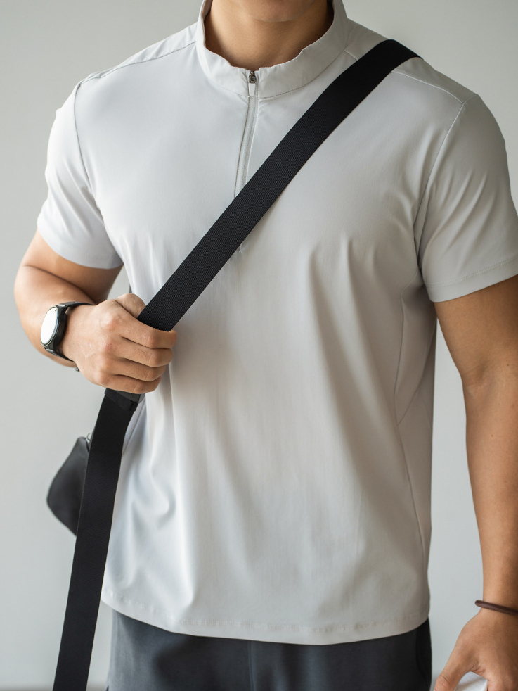 【UPF50+】半拉鍊運動短袖T恤速乾衣男士春季新款戶外运动上衣