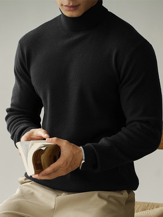 老錢風莫代爾混紡12針高領毛衣男2025秋冬新款慵懶休閒針織衫